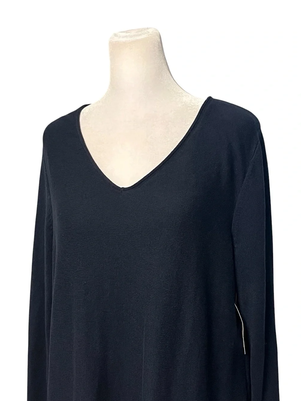 J. Jill Navy Blue Vneck Fringe Bottom Sweater Size Medium Petite NWT